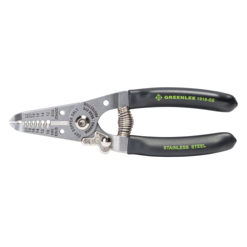 Greenlee 1916-SS Manual Fixed Hole Wire Stripper With Spring and Lock, 20 to 10 AWG Solid, 22 to 12 AWG Stranded Cable/Wire
